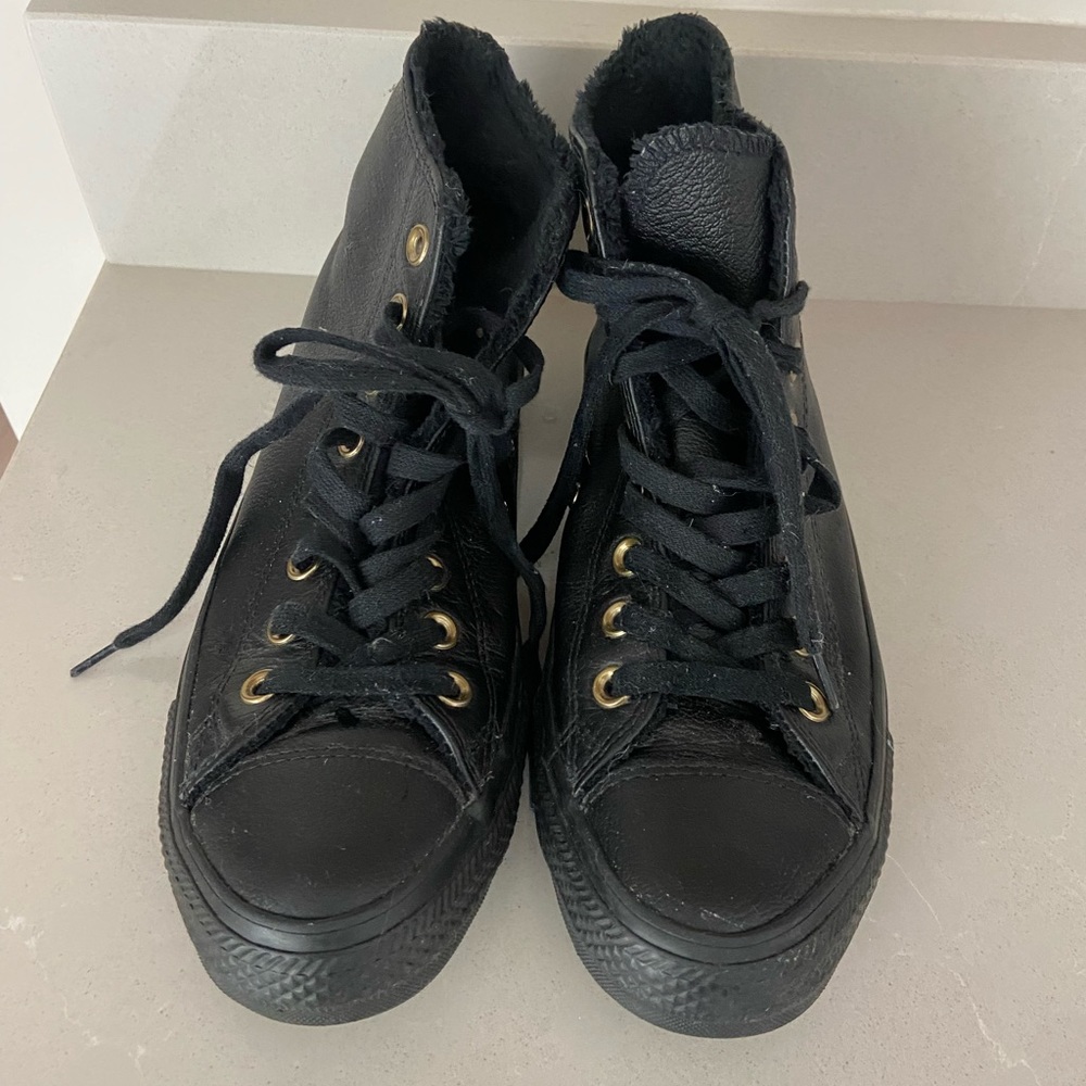 CONVERSE new leather all black fur lined Chuck Taylors